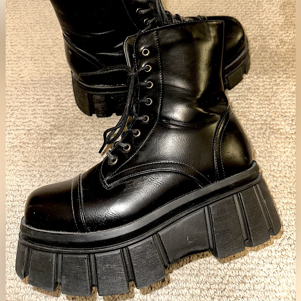 Chunky Faux Leather Platform Biker Boots